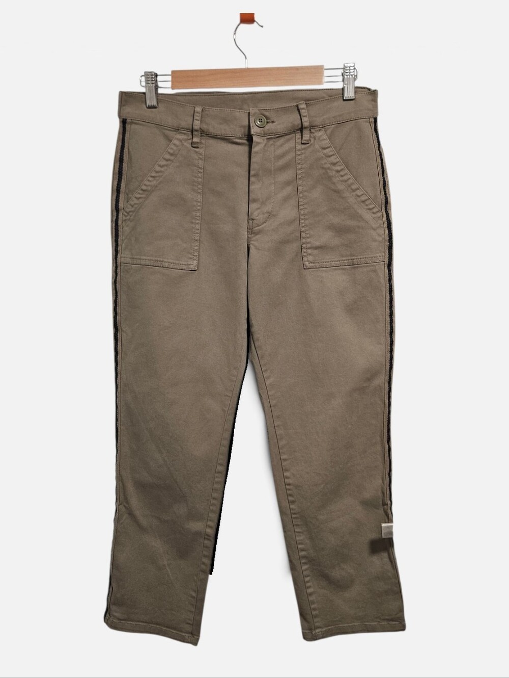 Lucky Brand Olive Green Utility Pants Side Stripe Cargo Chino Trousers Sz 28